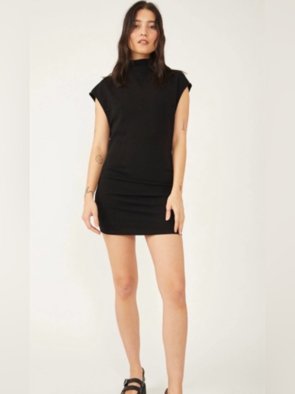 Free People Amelie Mini Dress Womens Small Black Mock Neck Knit Going Out Date